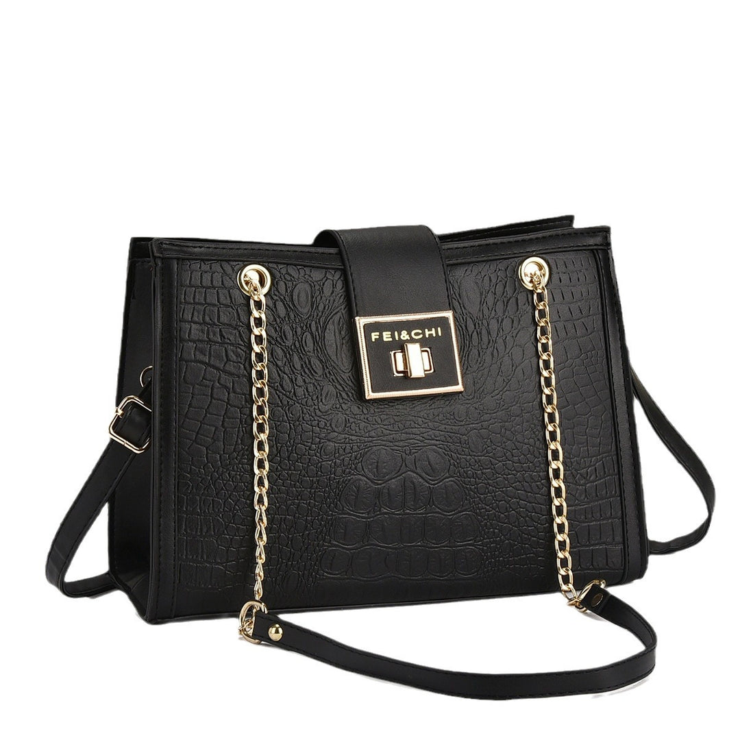 Damen elegante Handtasche mit Krokodilprägung und goldenen Beschlägen Nord Taschen