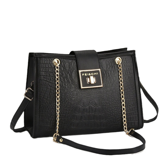 Damen elegante Handtasche mit Krokodilprägung und goldenen Beschlägen Nord Taschen