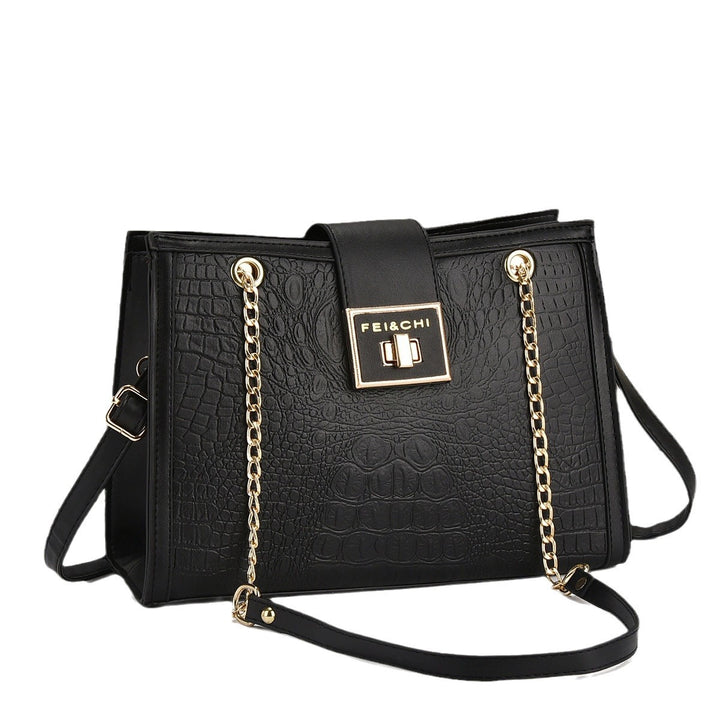 Damen elegante Handtasche mit Krokodilprägung und goldenen Beschlägen Nord Taschen