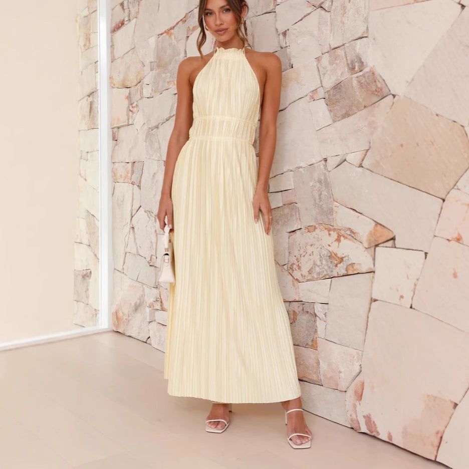 Damen Hochwertiges Plisseekleid mit Häkelkragen und Taillengürtel Nord Taschen