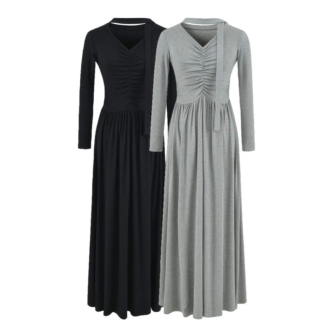 Damen Midikleid mit Raffung, V-Ausschnitt und tailliertem Faltenrock Nord Taschen