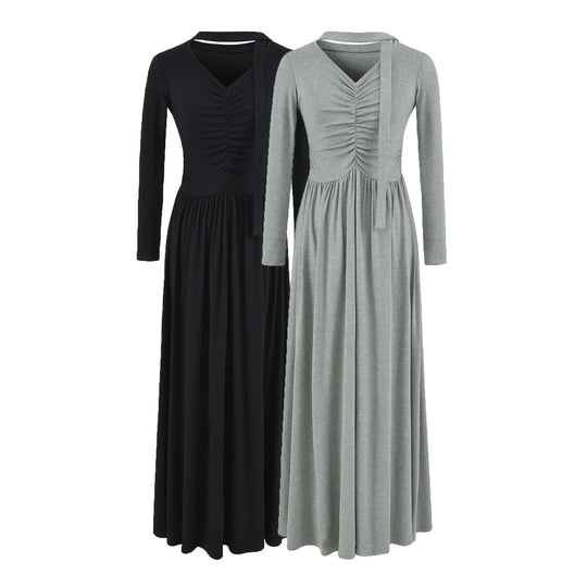 Damen Midikleid mit Raffung, V-Ausschnitt und tailliertem Faltenrock Nord Taschen