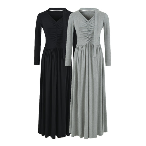 Damen Midikleid mit Raffung, V-Ausschnitt und tailliertem Faltenrock Nord Taschen