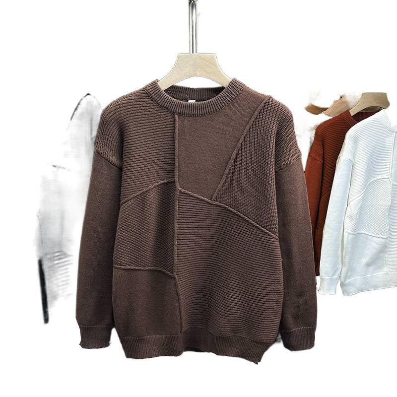 Herren Strukturierter Patchwork-Strickpullover mit Rundhals und gerippten Einsätzen Nord Taschen