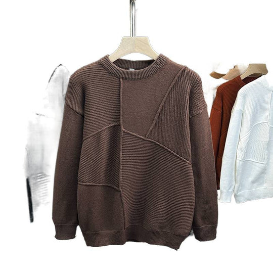 Herren Strukturierter Patchwork-Strickpullover mit Rundhals und gerippten Einsätzen Nord Taschen