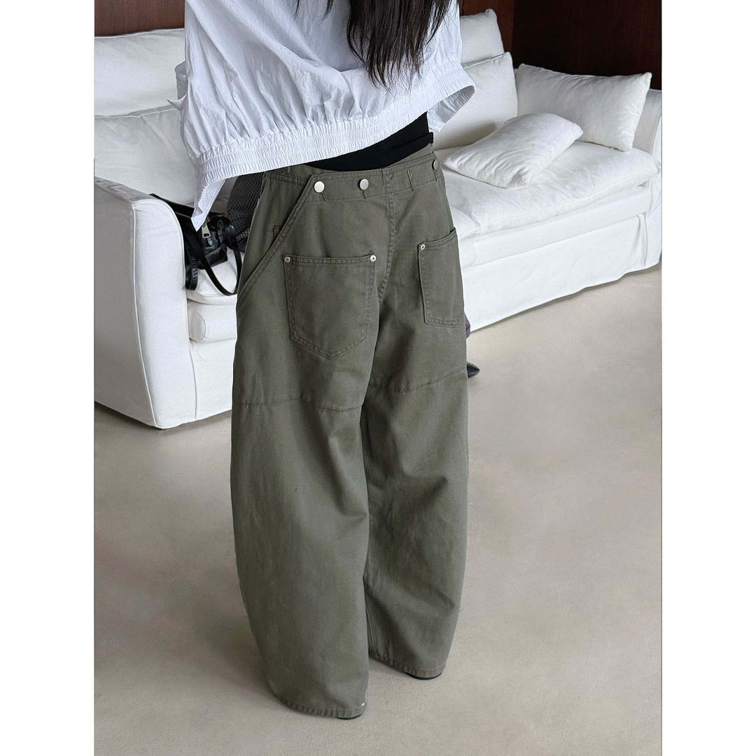 Damen Weite High‑Waist Utility-Cargohose mit Tiefer Schrittlinie Nord Taschen