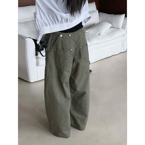 Damen Weite High‑Waist Utility-Cargohose mit Tiefer Schrittlinie Nord Taschen