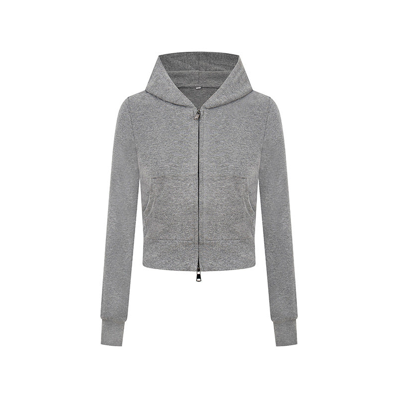 Damen Kurz geschnittene Kapuzenjacke aus Baumwollmix mit zweiseitigem Reißverschluss und Rippbündchen Nord Taschen