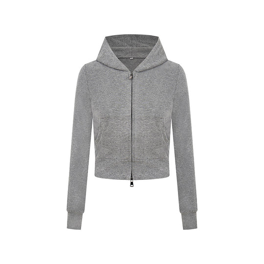 Damen Kurz geschnittene Kapuzenjacke aus Baumwollmix mit zweiseitigem Reißverschluss und Rippbündchen Nord Taschen