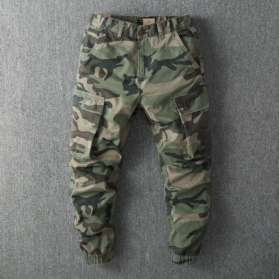 Herren Cargohose im Camouflage-Muster mit elastischen Bündchen und Multifunktionstaschen Nord Taschen
