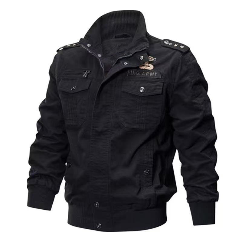 Herren Militärische Bomberjacke mit Epauletten, Stehkragen und Utility-Taschen Nord Taschen