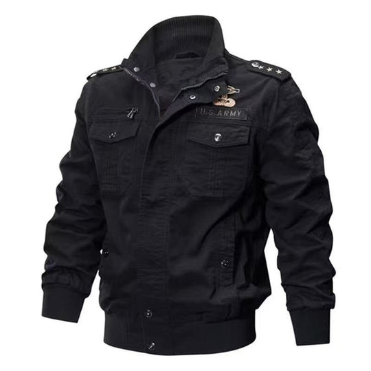 Herren Militärische Bomberjacke mit Epauletten, Stehkragen und Utility-Taschen Nord Taschen