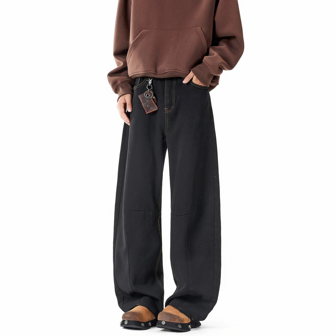 Herren Weit geschnittene Baggy-Jeans mit hoher Bundhöhe, Knie‑Abnähern und Used‑Waschung Nord Taschen