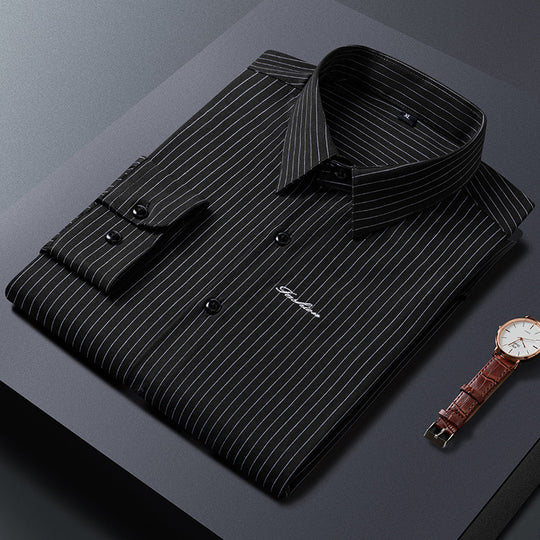 Herren Klassisches gestreiftes Business‑Hemd aus Baumwollmix mit Kentkragen und Brustlogo Nord Taschen