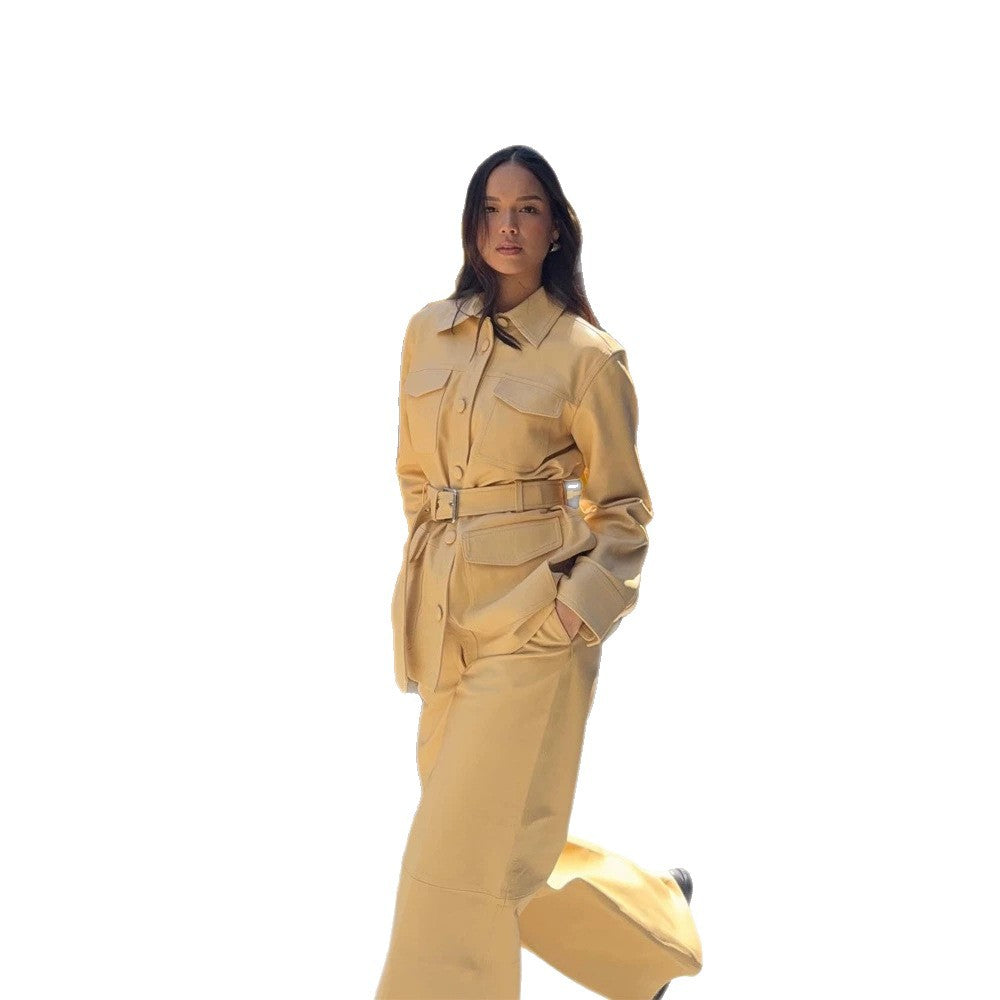 Damen Taillierte Utility-Jacke im Safari-Stil mit breitem Bindegürtel und Pattentaschen Nord Taschen