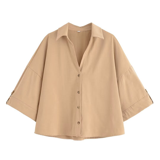 Damen Oversize-Hemdbluse mit dreiviertel-Ärmeln und Manschetten Nord Taschen