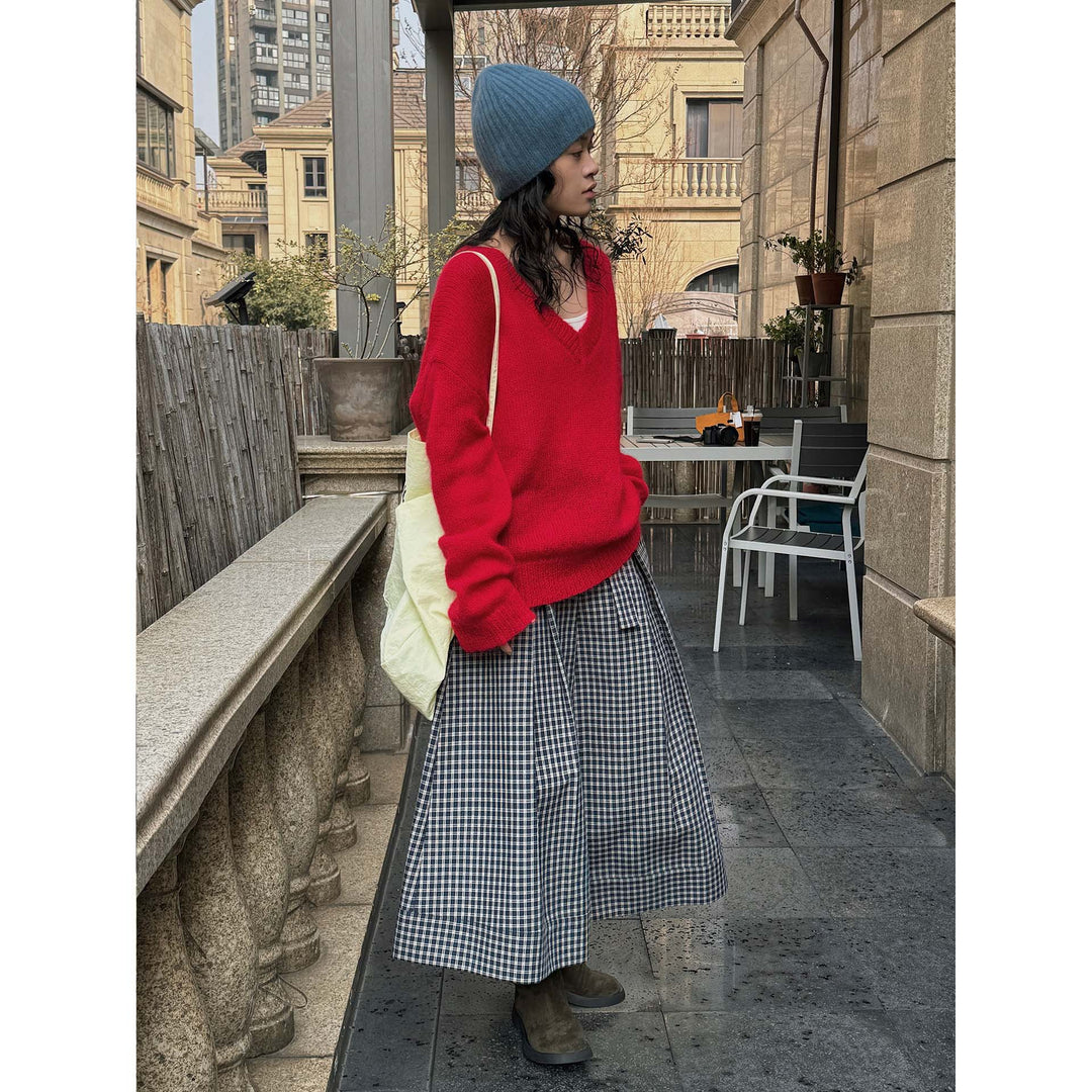 Damen Oversize Mohair‑Mix V-Ausschnitt Pullover mit extraweitem Ärmel Nord Taschen