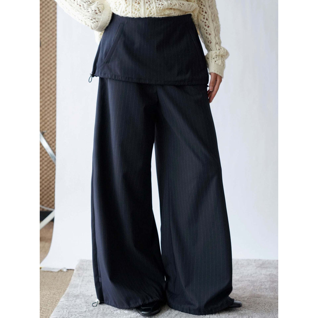 Damen Weite Nadelstreifen-Hose mit Überrock und Kordelzug Nord Taschen