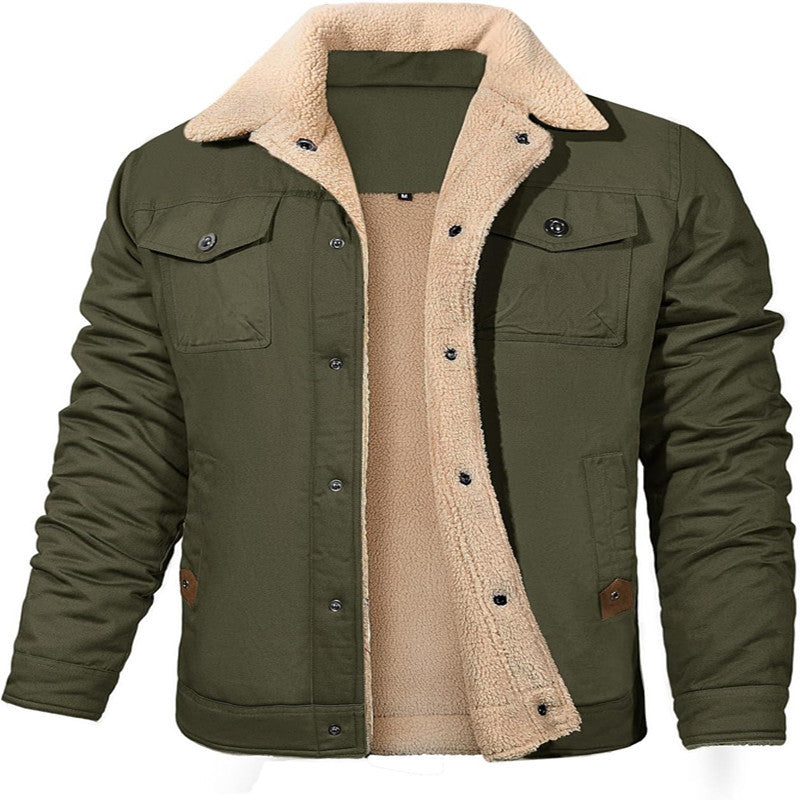 Herren Utility-Arbeitsjacke aus Canvas mit Kunstfellkragen und gesteppter Innenfütterung Nord Taschen