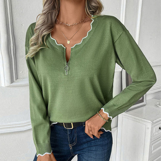 Damen Bequemer Strickpullover mit Reißverschluss Nord Taschen