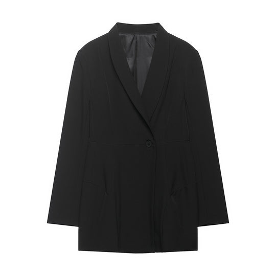 Damen Floraler Schalkragen-Blazer mit lockerem Schnitt und aufgesetzten Taschen Nord Taschen