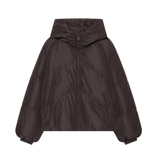 Damen Kurz geschnittene wattierte Oversize‑Steppjacke mit hohem Stehkragen und Kapuze Nord Taschen