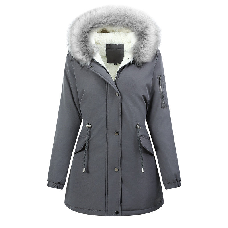 Damen Thermo-Parka mit Sherpa-Innenfutter, Kunstfellkapuze und tailliertem Kordelzug Nord Taschen