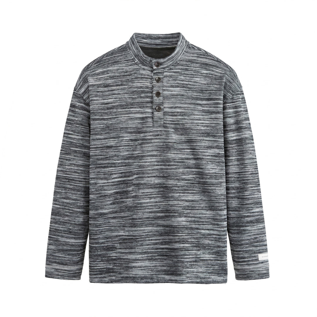 Herren Strukturierter Henley-Strickpullover mit Stehkragen und Melange-Struktur Nord Taschen