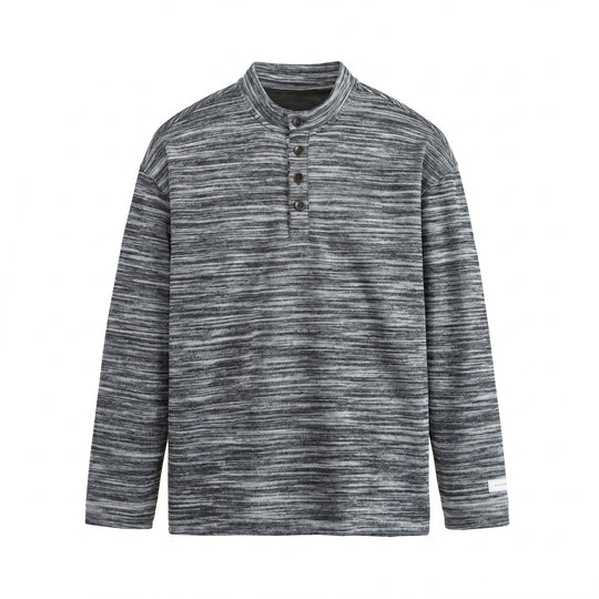 Herren Strukturierter Henley-Strickpullover mit Stehkragen und Melange-Struktur Nord Taschen