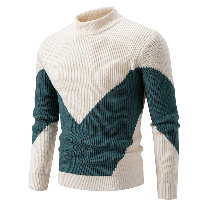 Herren gerippter Feinstrickpullover mit Stehkragen und kontrast-Blockdesign Nord Taschen