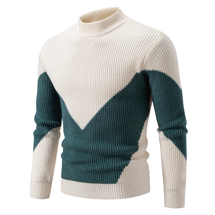 Herren gerippter Feinstrickpullover mit Stehkragen und kontrast-Blockdesign Nord Taschen