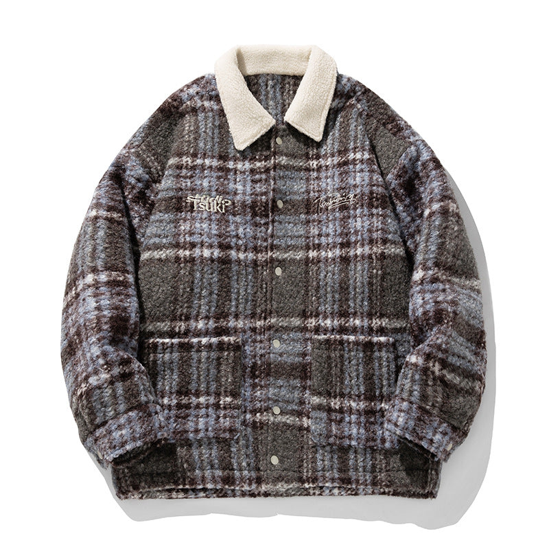 Unisex Kuschelige Teddy-Fleece-Hemdjacke im Karodesign mit Druckknopfleiste und aufgesetzten Taschen Nord Taschen