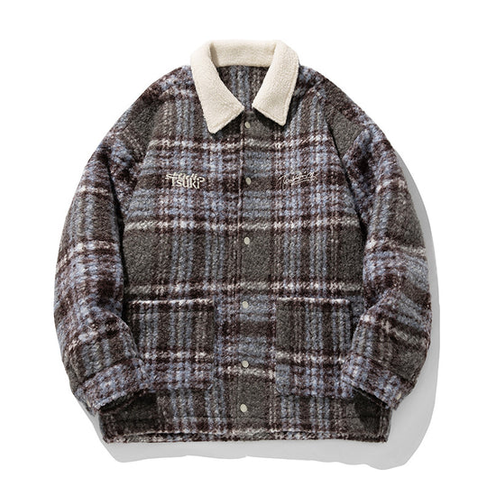 Unisex Kuschelige Teddy-Fleece-Hemdjacke im Karodesign mit Druckknopfleiste und aufgesetzten Taschen Nord Taschen