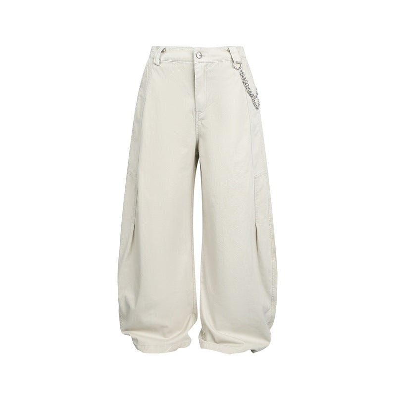 Damen Weite Balloon-Hose mit hoher Taille, Kettendetail und Cargo-Elementen Nord Taschen