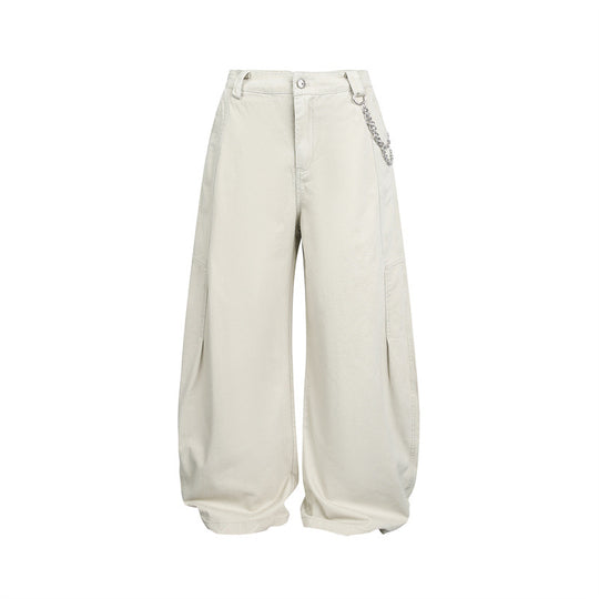 Damen Weite Balloon-Hose mit hoher Taille, Kettendetail und Cargo-Elementen Nord Taschen