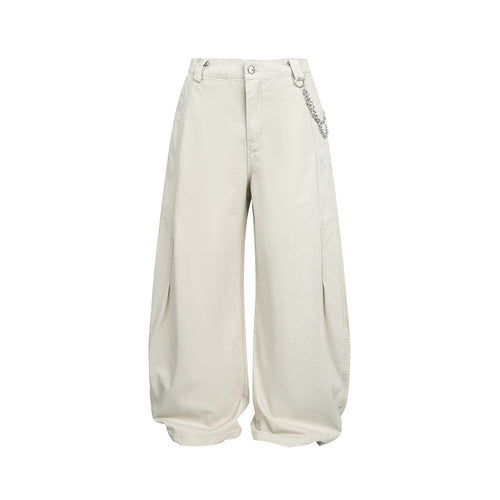 Damen Weite Balloon-Hose mit hoher Taille, Kettendetail und Cargo-Elementen Nord Taschen