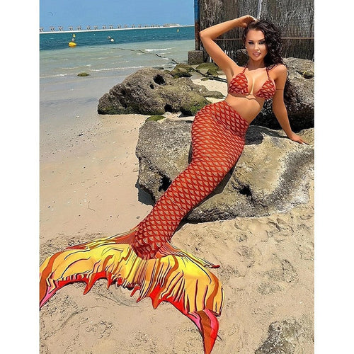 Damen Meerjungfrau Bikini-Set mit glänzenden Schuppen und tiefem Ausschnitt