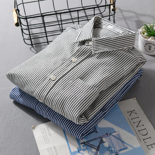 Herren Leichtes Nadelstreifen-Hemd im Layering-Overshirt-Stil mit Kentkragen und aufgesetzter Brusttasche Nord Taschen