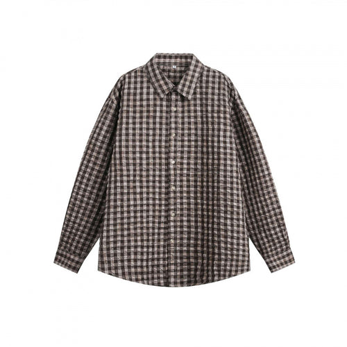Unisex Oversize Hemd aus gebürstetem Flanell mit Karomuster und abgerundetem Saum Nord Taschen