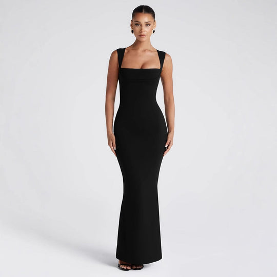Damen Elegantes Langarm-Bodycon-Kleid mit quadratischem Ausschnitt und figurbetontem Schnitt