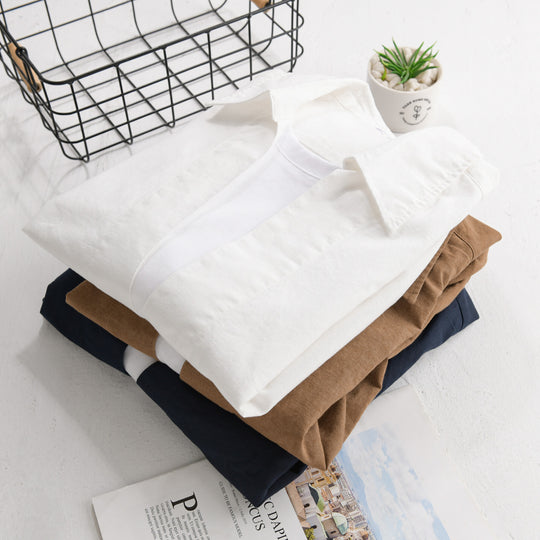Herren Leichtes Leinen-Overshirt mit V-Ausschnitt, Hemdkragen und elastischem Saum Nord Taschen
