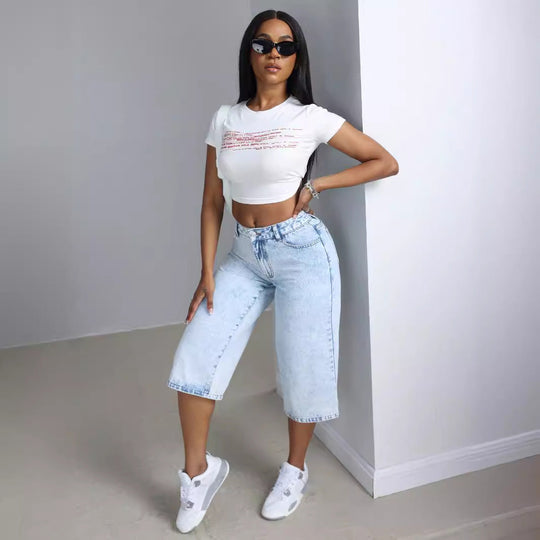 Damen Culotte-Jeans mit hohem Bund und lässigem Schnitt Nord Taschen