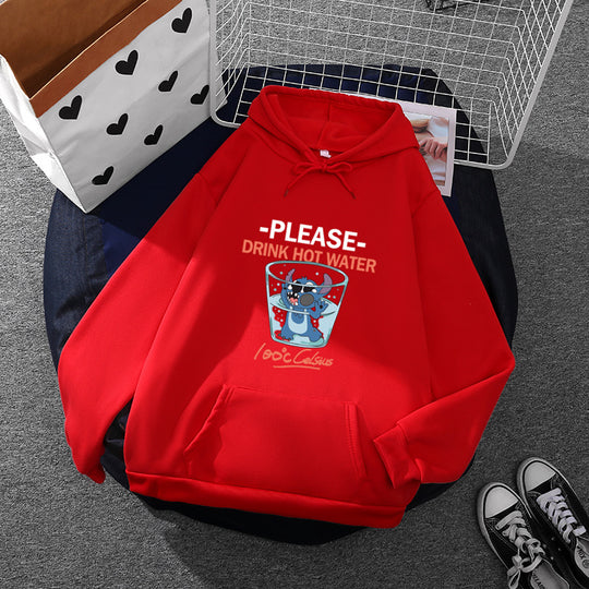 Damen nan Kapuzenpullover mit großflächigem Cartoon-Glas-Print, weichem Fleece-Innenfutter und Kängurutasche Nord Taschen