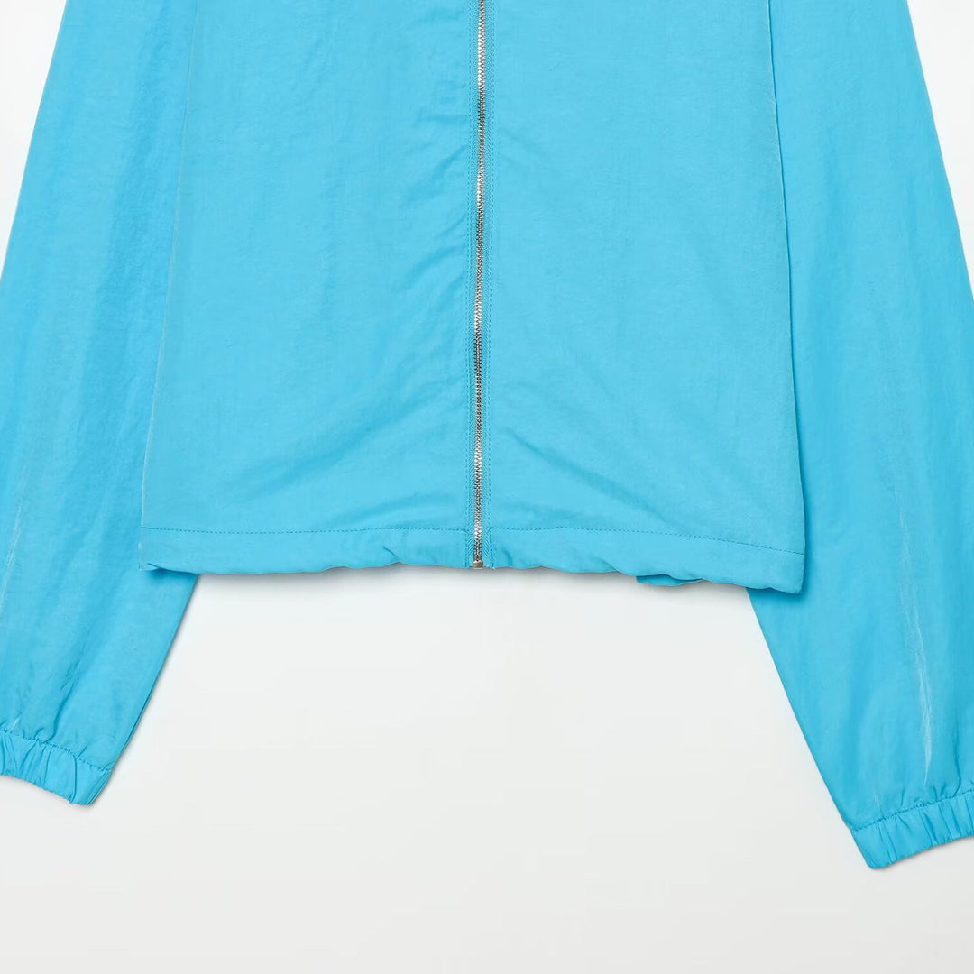 Damen Ultraleichte Cropped-Windjacke mit Stehkragen, Raglanärmeln und Reißverschluss Nord Taschen