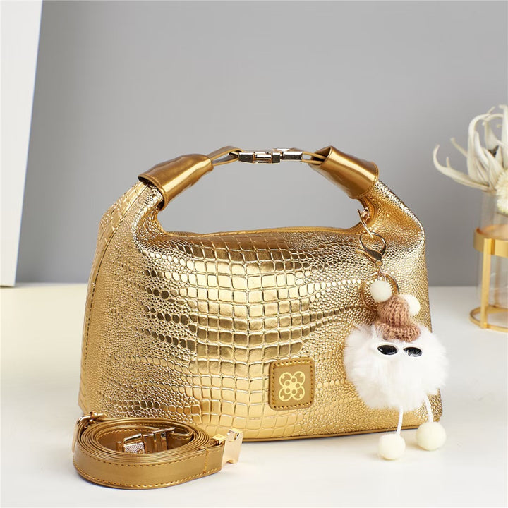 Damen Handtasche mit strukturiertem Krokodilleder und abnehmbarem Tragegurt Nord Taschen