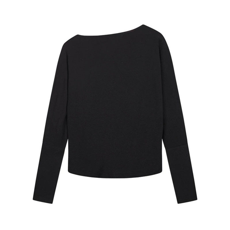 Damen Weiches Langarmshirt mit Wasserfallausschnitt, Statement-Print und Strassapplikationen Nord Taschen
