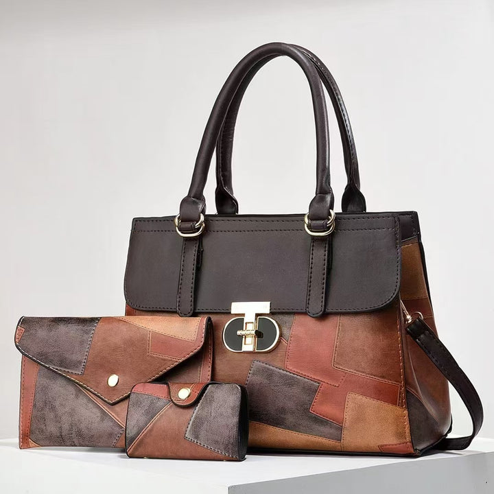 Damen Handtasche mit modischem Patchwork-Design und abnehmbaren Accessoires Nord Taschen