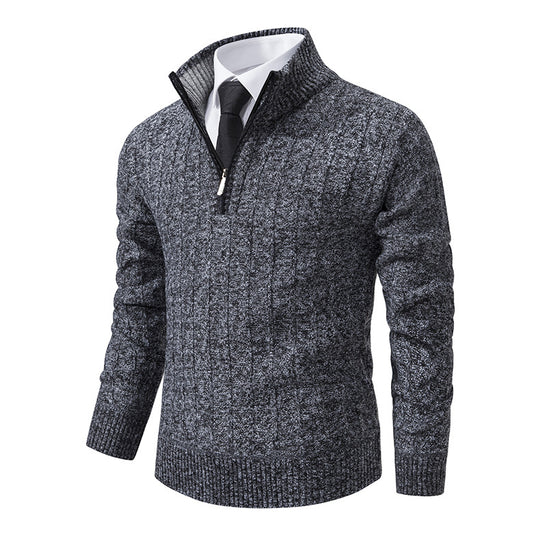 Herren Feinstrick-Halbzip-Pullover mit Zopfmuster und strukturierter Melange-Optik Nord Taschen