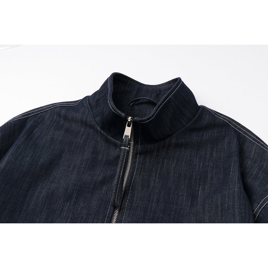 Herren Boxy-Jeansblouson mit hohem Stehkragen, sichtbarer Kontrastnaht und elastischem Saum Nord Taschen