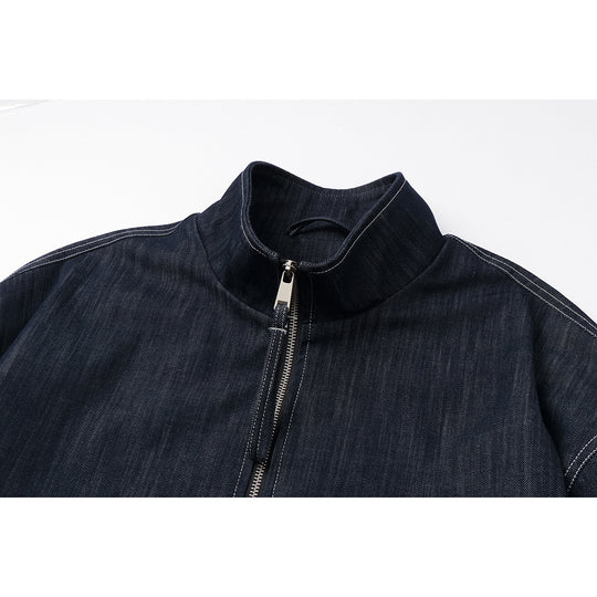 Herren Boxy-Jeansblouson mit hohem Stehkragen, sichtbarer Kontrastnaht und elastischem Saum Nord Taschen